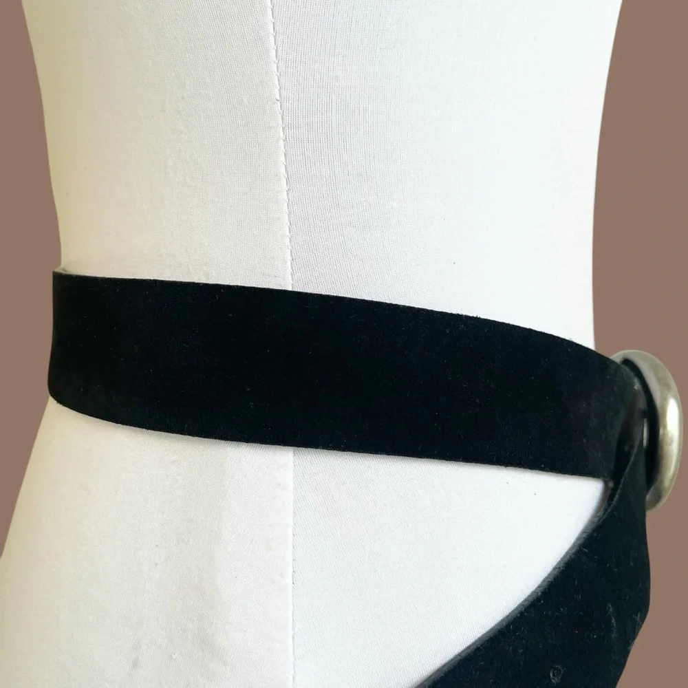Black Suede Belt Wide Waist Circle Buckle Size S/M